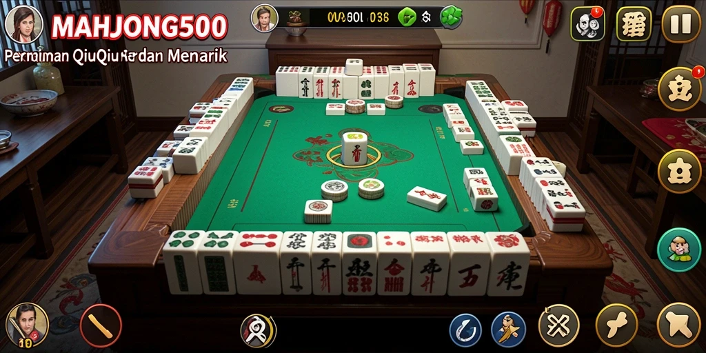 Gambaran gameplay QiuQiu dalam MAHJONG500 yang menegangkan.