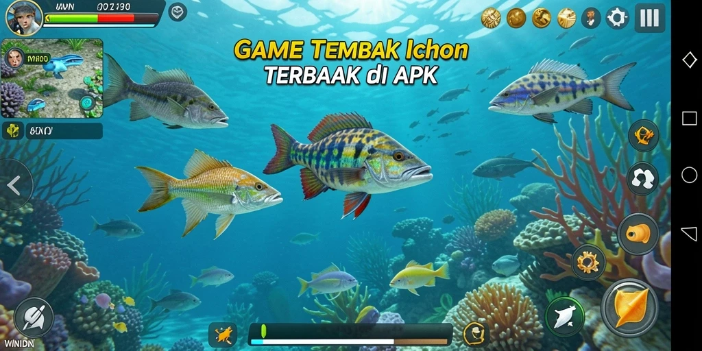 Tangkapan layar gameplay WINIDN menampilkan aksi tembak ikan yang seru.